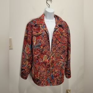 Coldwater Creek Size L Boho Multicolored Paisley Print Corduroy Jacket